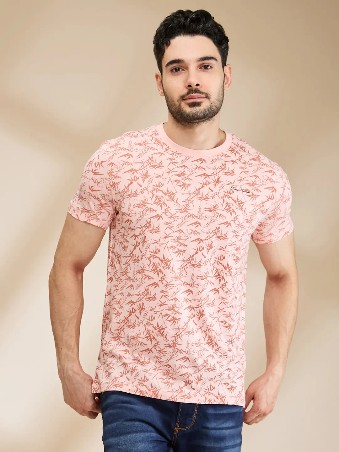 Pink Regular Fit Men's Short Sleeves T-Shirt by Being Human Clothing