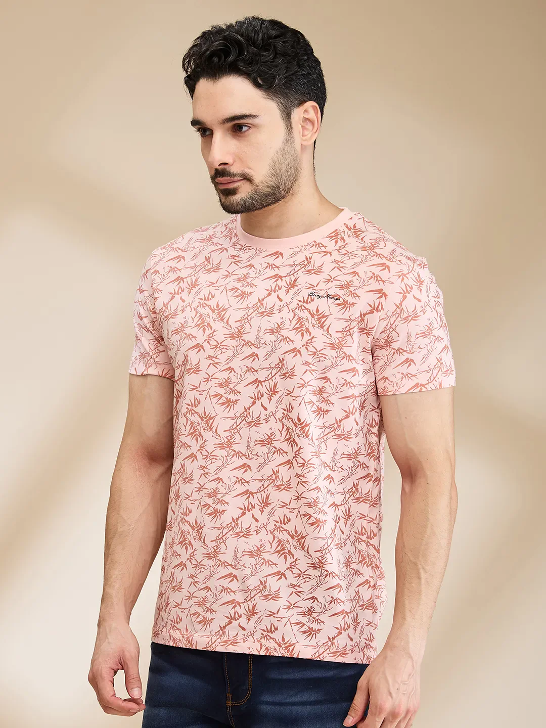 Pink Regular Fit Men's Short Sleeves T-Shirt by Being Human Clothing - Image 4