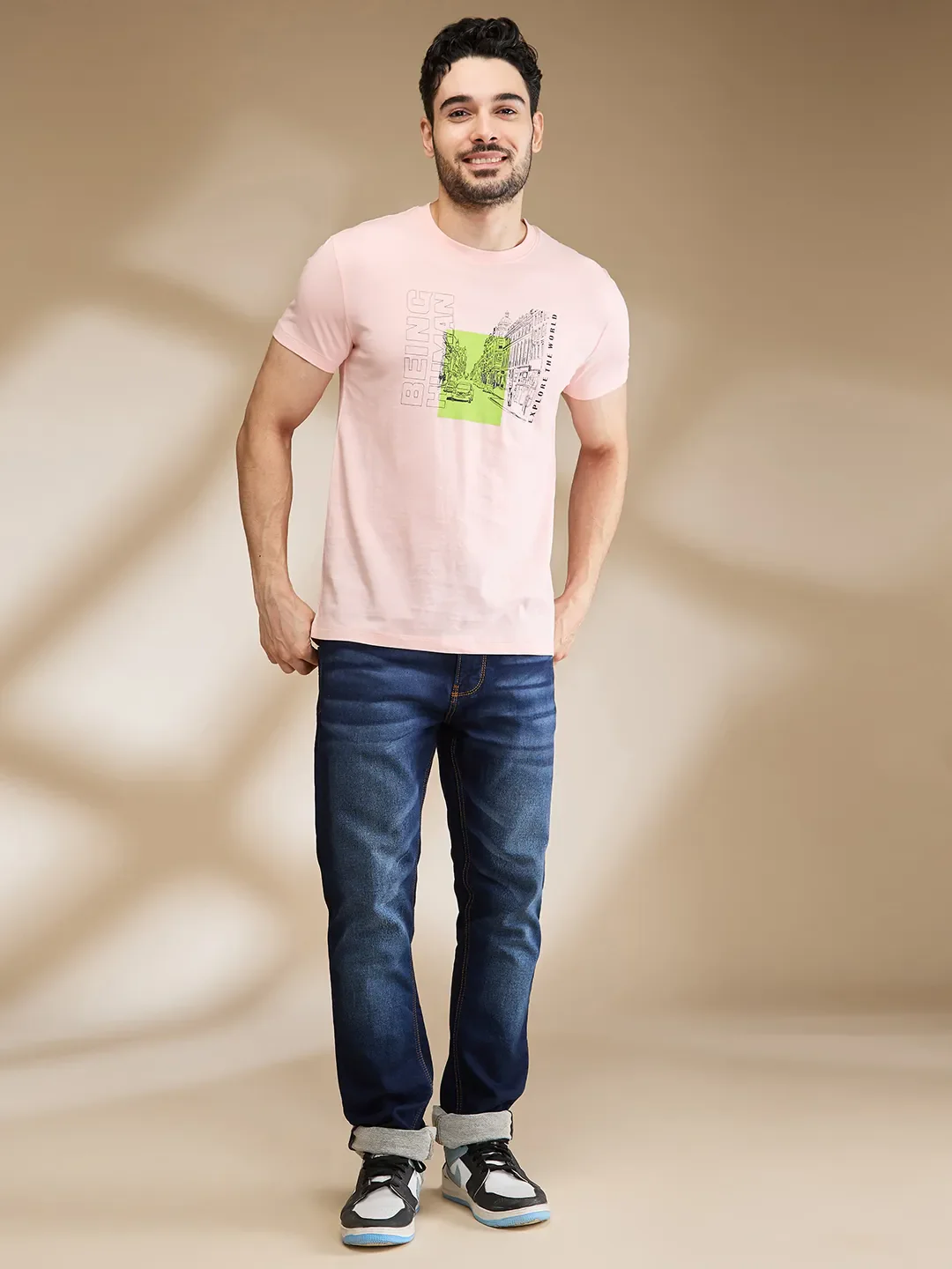 Pink Regular Fit Men's Short Sleeves T-Shirt by Being Human Clothing - Image 2