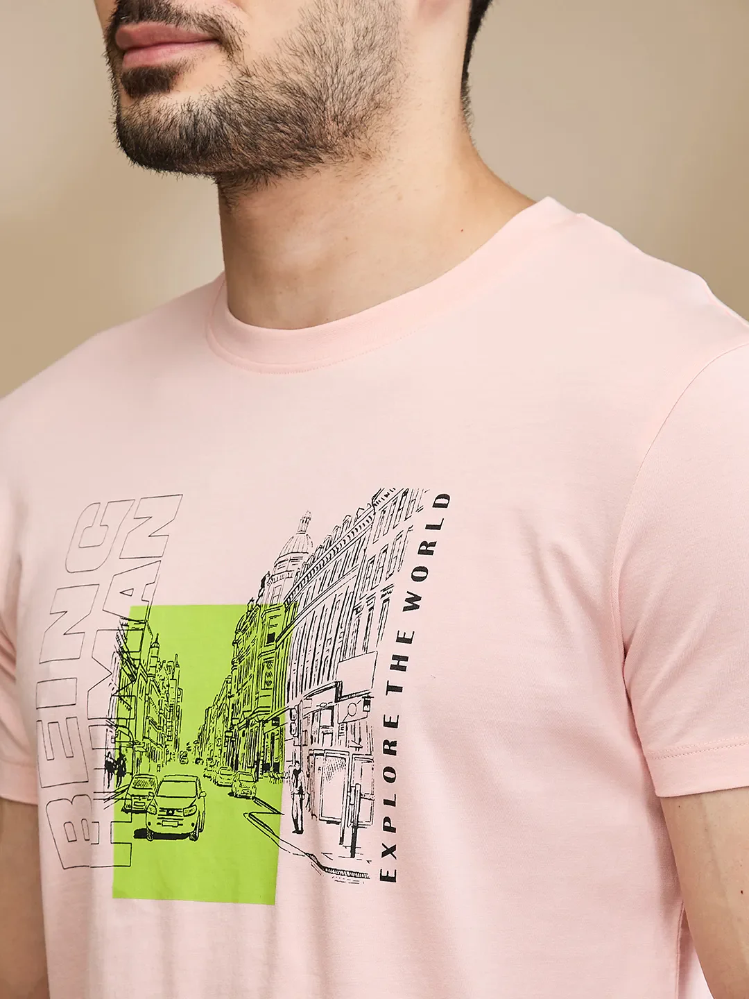 Pink Regular Fit Men's Short Sleeves T-Shirt by Being Human Clothing - Image 5