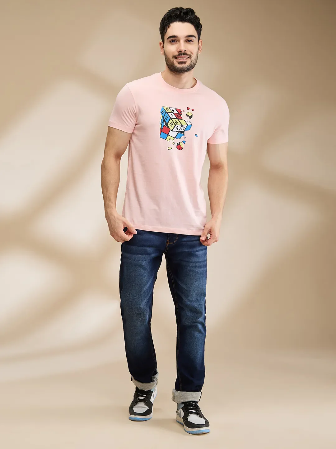 Pink Regular Fit Men's Short Sleeves T-Shirt by Being Human Clothing - Image 2