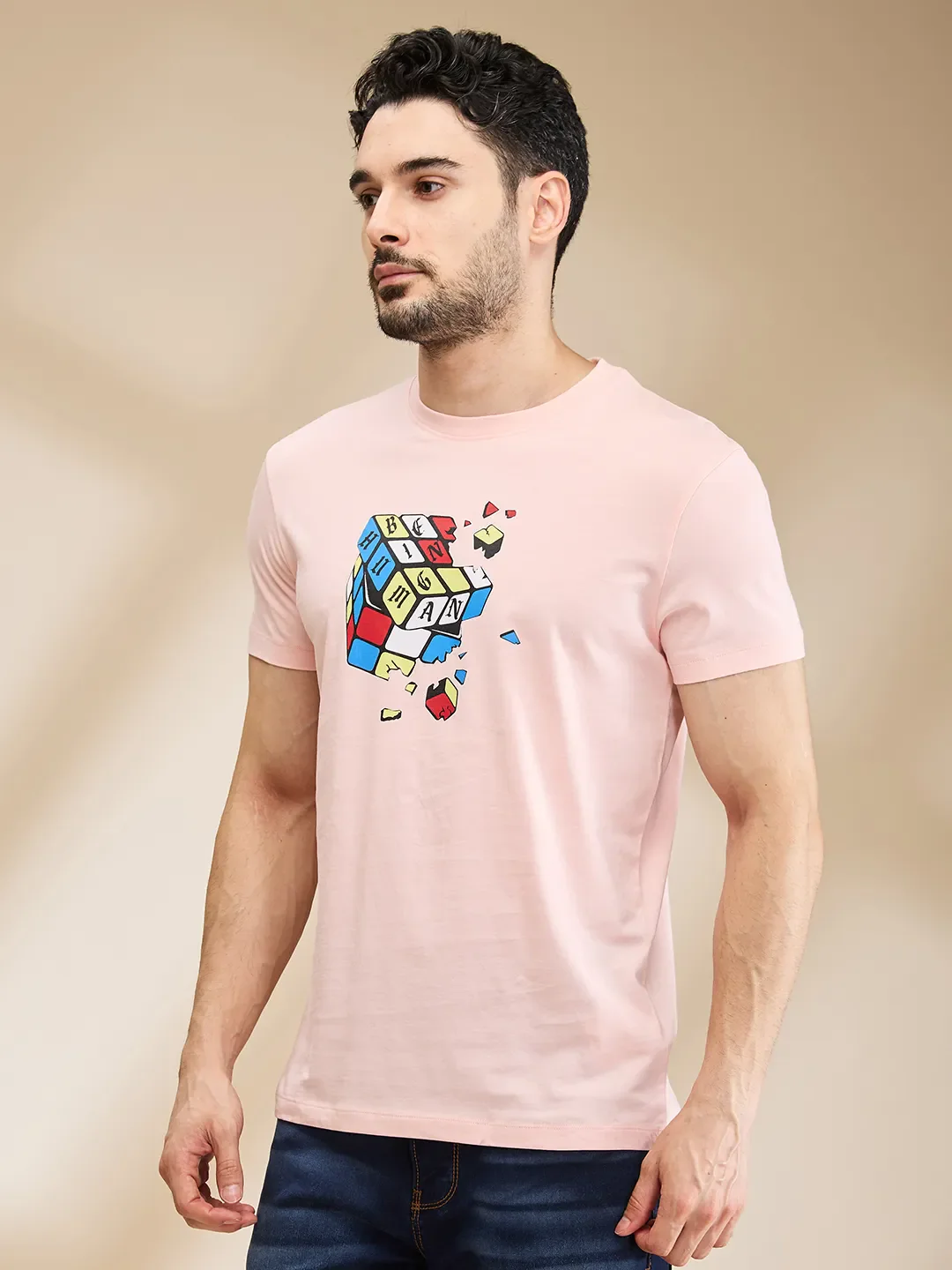 Pink Regular Fit Men's Short Sleeves T-Shirt by Being Human Clothing - Image 4