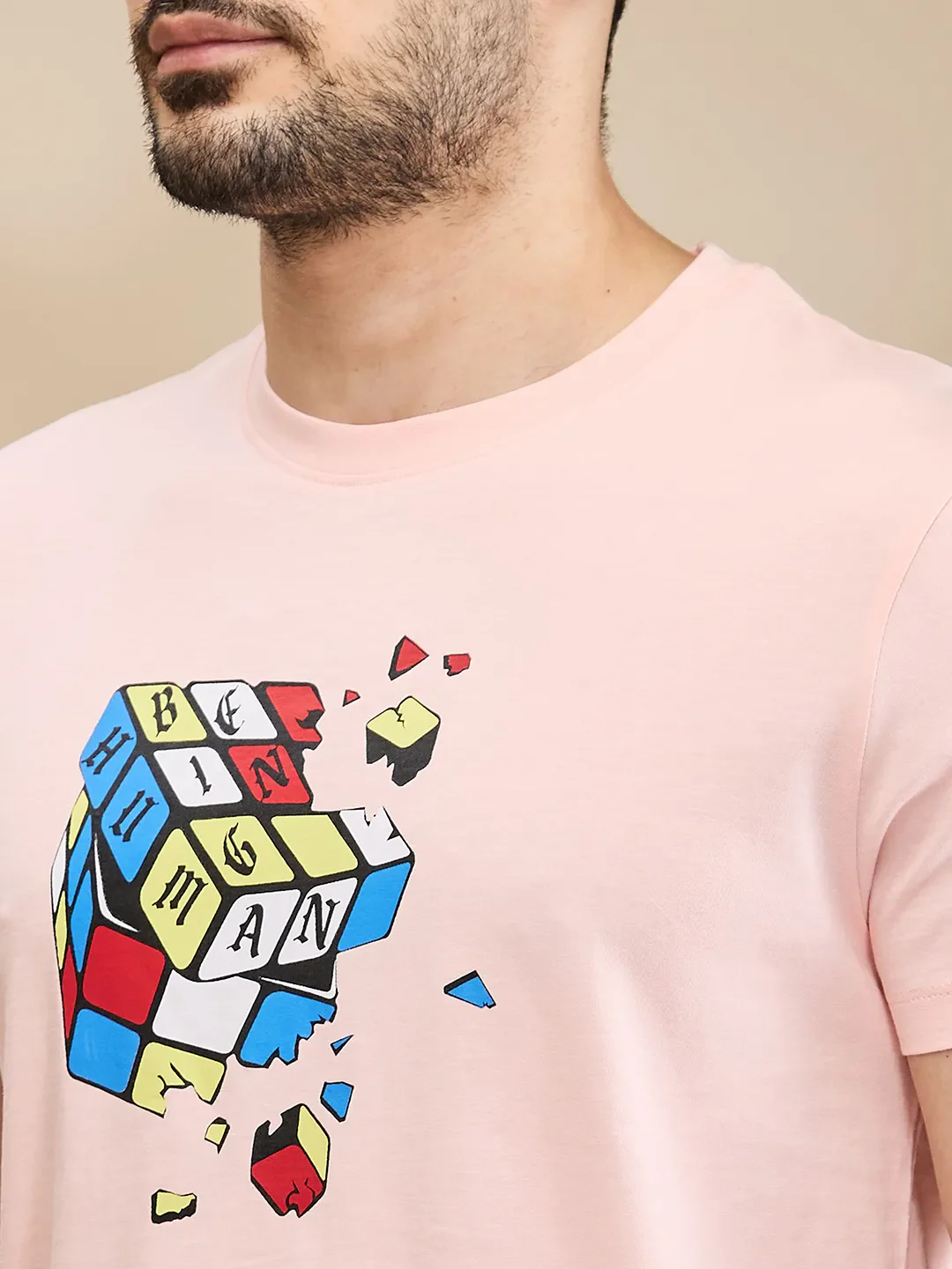 Pink Regular Fit Men's Short Sleeves T-Shirt by Being Human Clothing - Image 5