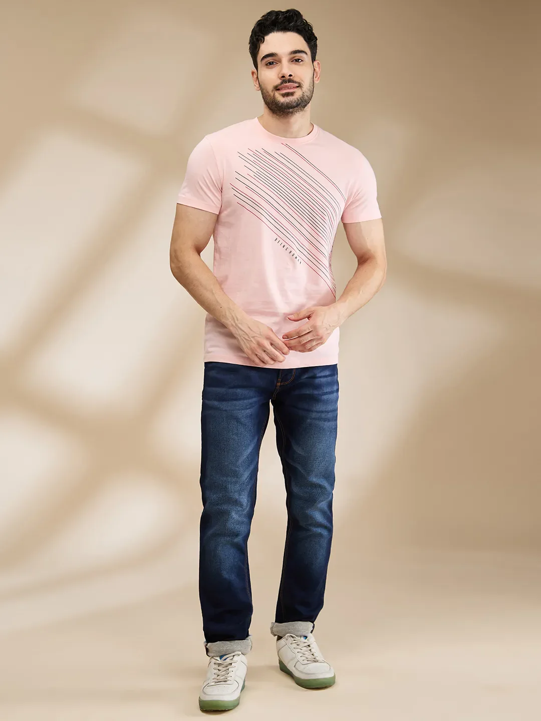 Pink Regular Fit Men's Short Sleeves T-Shirt by Being Human Clothing - Image 2