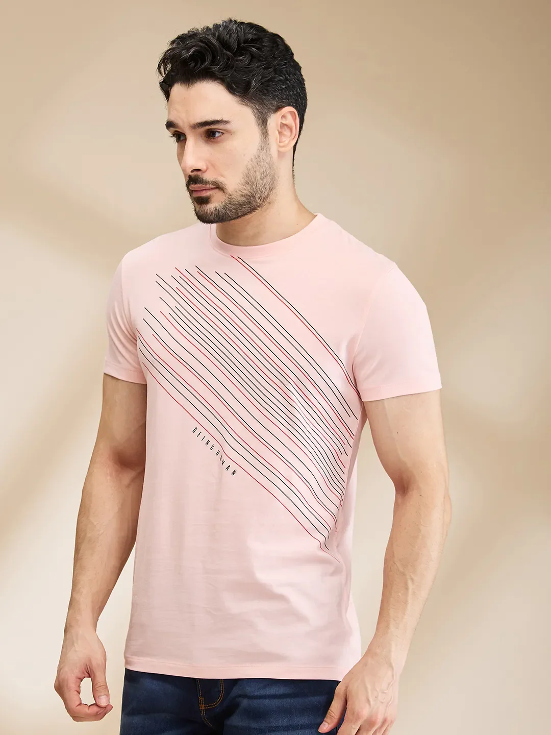 Pink Regular Fit Men's Short Sleeves T-Shirt by Being Human Clothing - Image 4