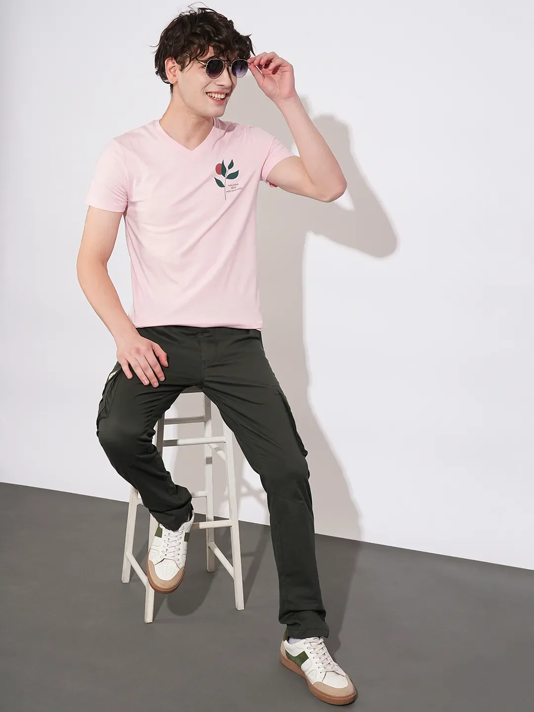 Pink Regular Fit V Neck Men's T-Shirt by Being Human Clothing - Image 4