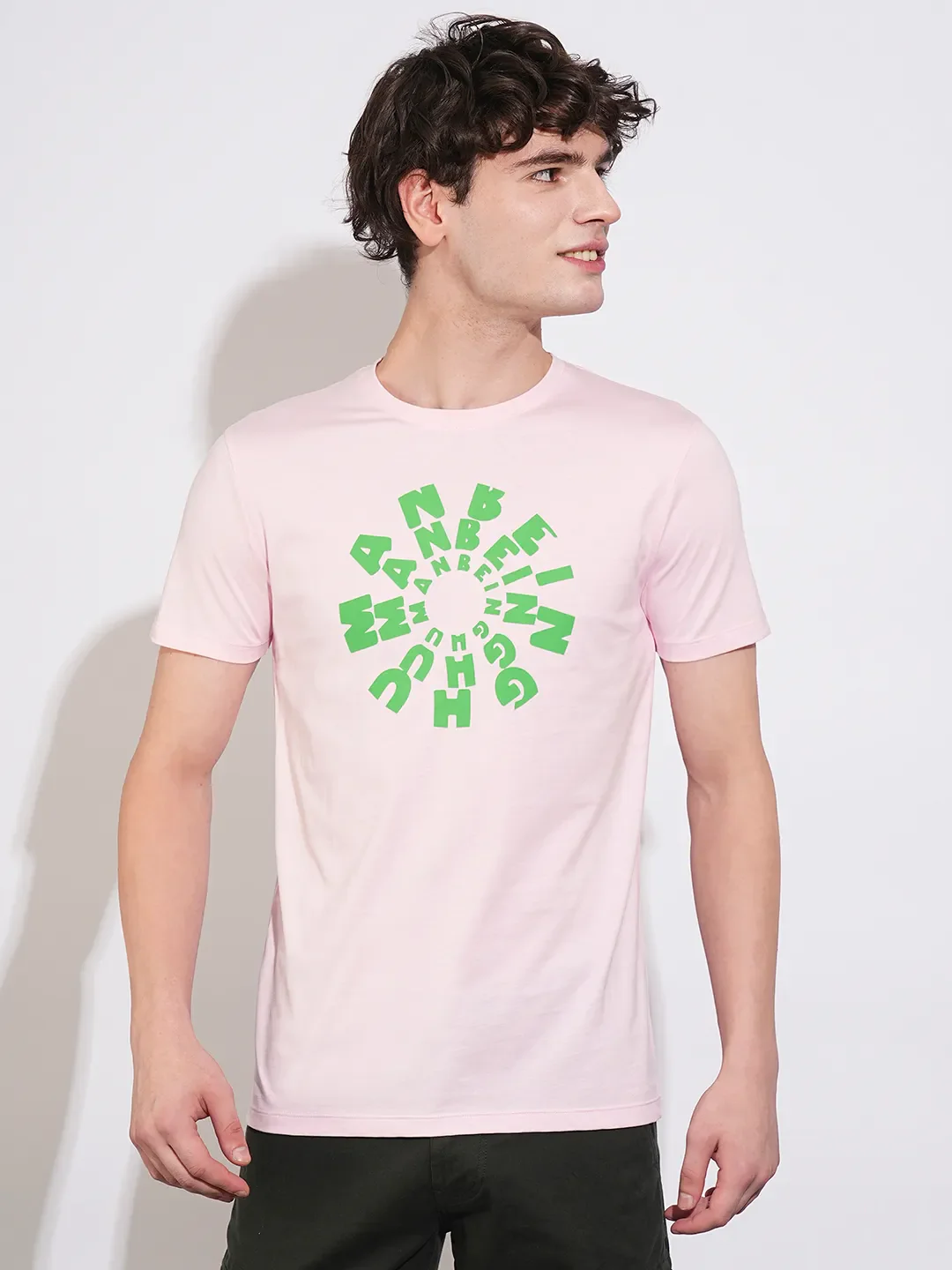 Pink Regular Fit Round Neck Men's T-Shirt by Being Human Clothing