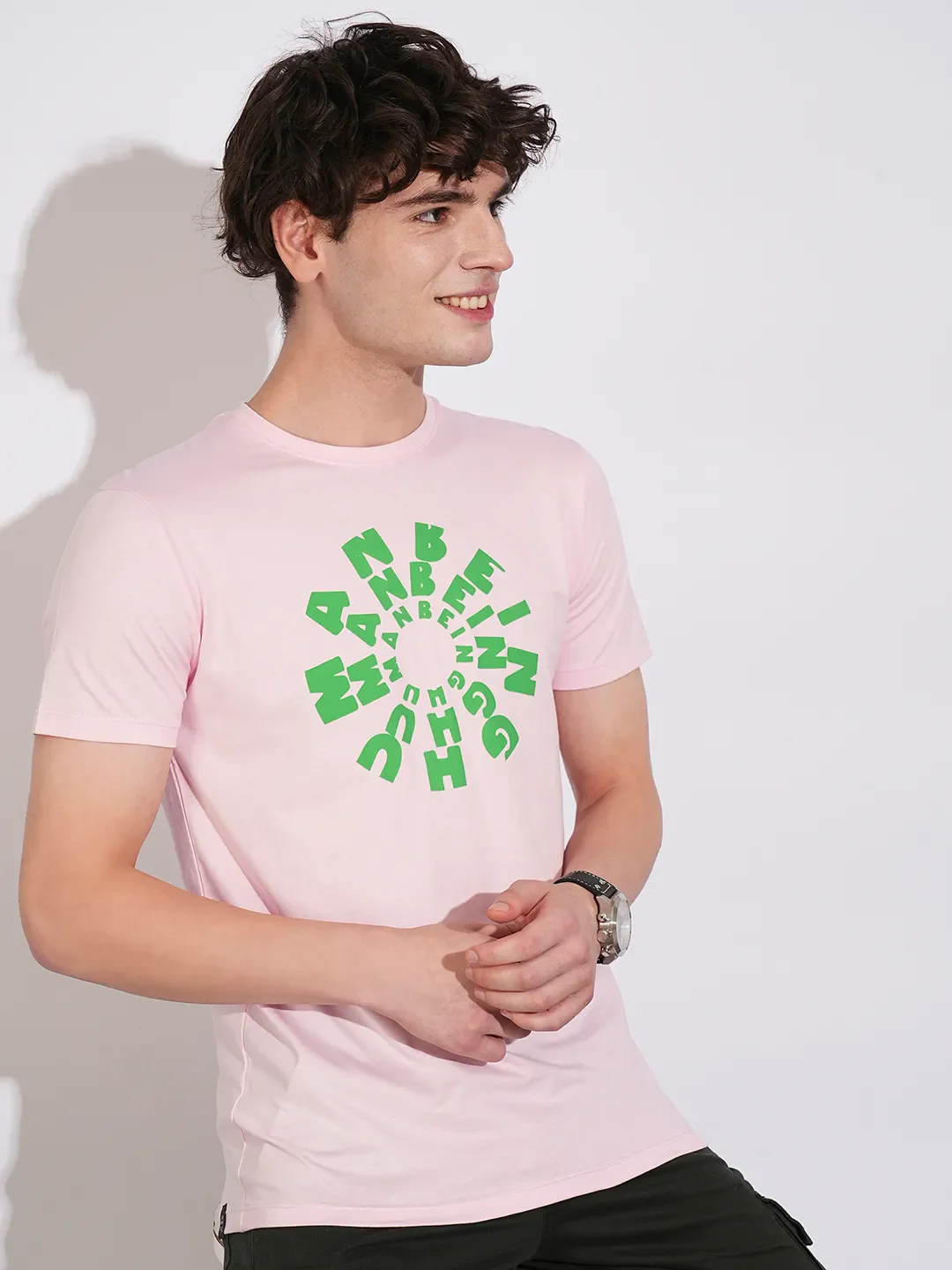 Pink Regular Fit Round Neck Men's T-Shirt by Being Human Clothing - Image 6