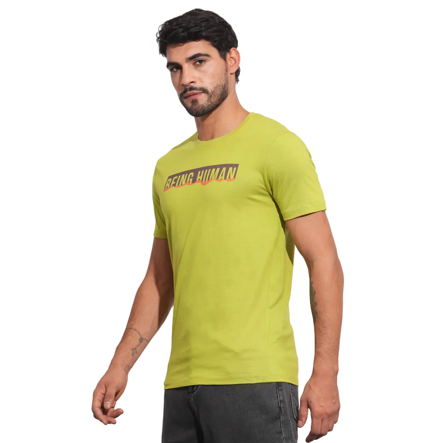 Pop Green Slim Fit Round Neck Men's T-Shirt by Being Human Clothing - Image 2