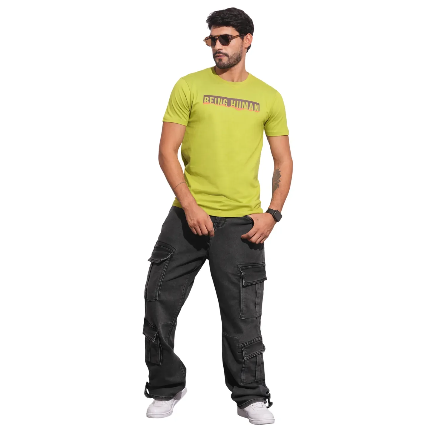 Pop Green Slim Fit Round Neck Men's T-Shirt by Being Human Clothing - Image 4