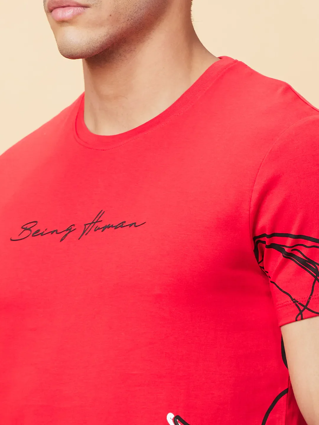 Red Regular Fit Round Neck Men's T-Shirt by Being Human Clothing - Image 5