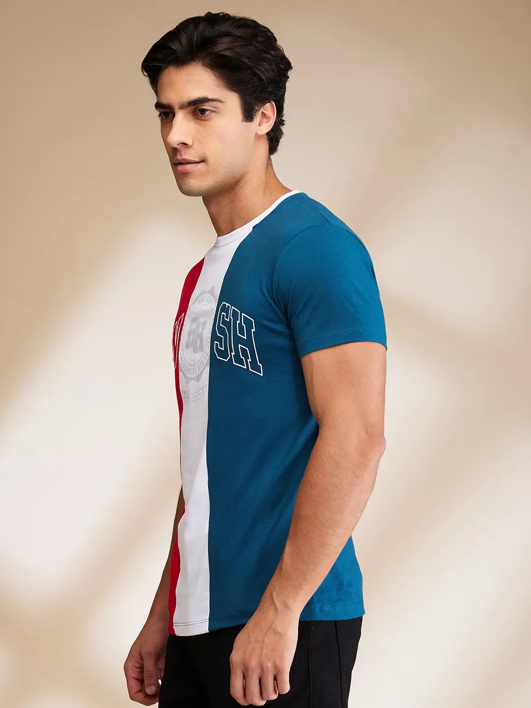 Red White Teal Regular Fit Round Neck Men's T-Shirt by Being Human Clothing - Image 4