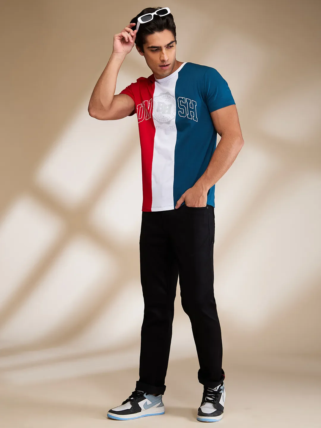 Red White Teal Regular Fit Round Neck Men's T-Shirt by Being Human Clothing - Image 6