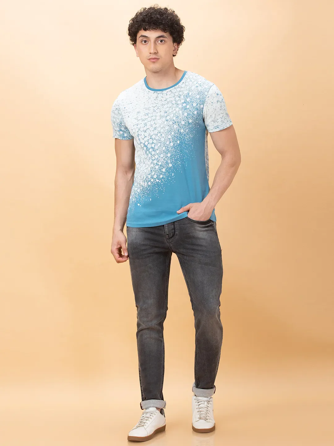 Royal Blue Slim Fit Round Neck Men's T-Shirt by Being Human Clothing - Image 2