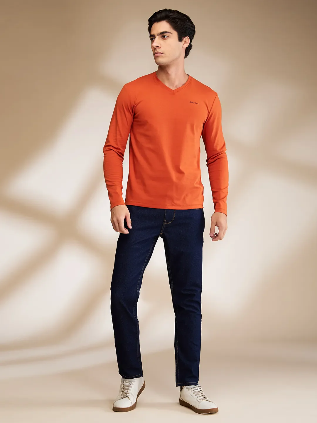 Orange Slim Straight Fit Men's Long Sleeves T-Shirt by Being Human Clothing - Image 2