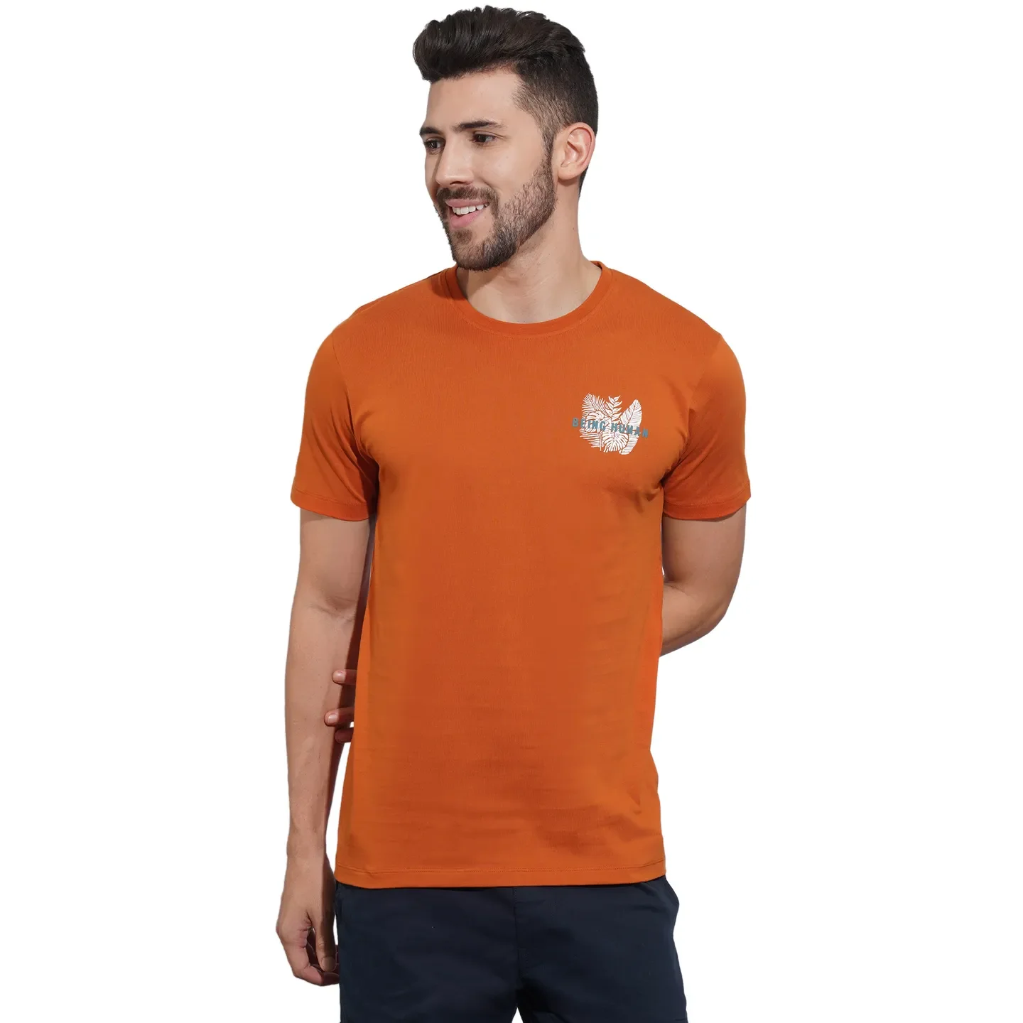 Rust Regular Fit Round Neck Men's T-Shirt by Being Human Clothing
