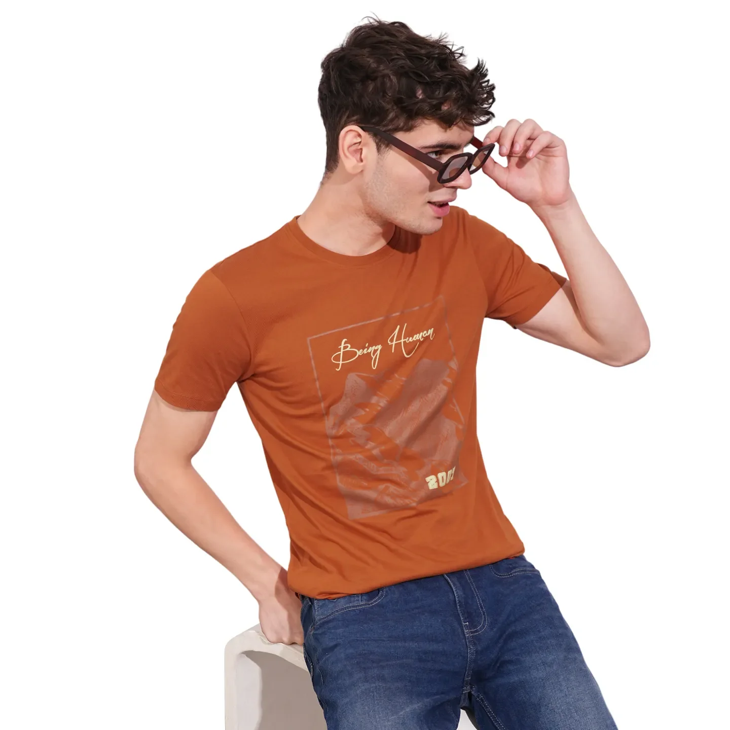 Rust Regular Fit Round Neck Men's T-Shirt by Being Human Clothing - Image 6