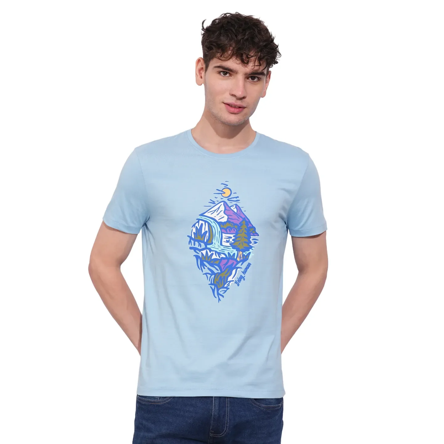 Blue Regular Fit Men's Short Sleeves T-Shirt by Being Human Clothing