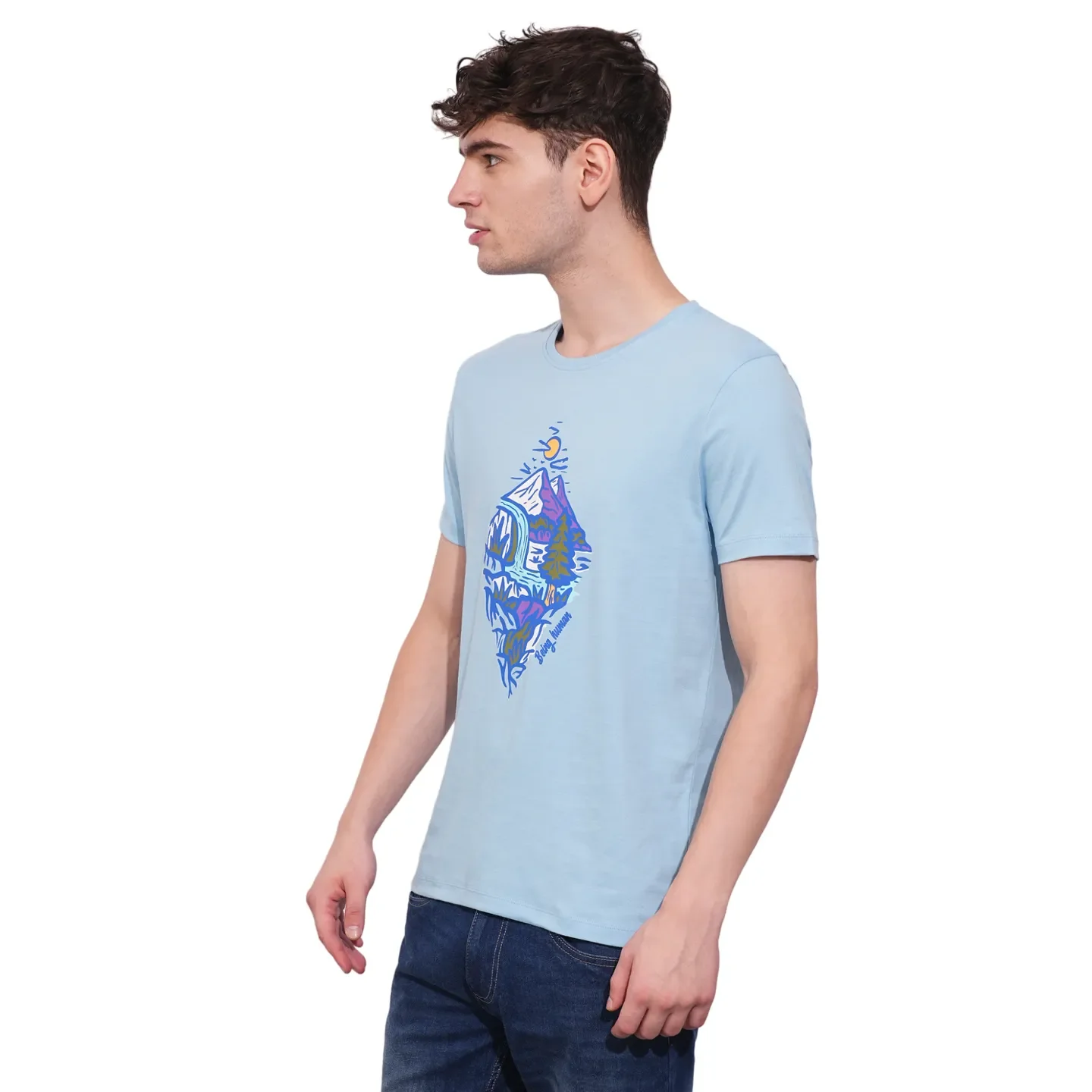 Blue Regular Fit Men's Short Sleeves T-Shirt by Being Human Clothing - Image 2
