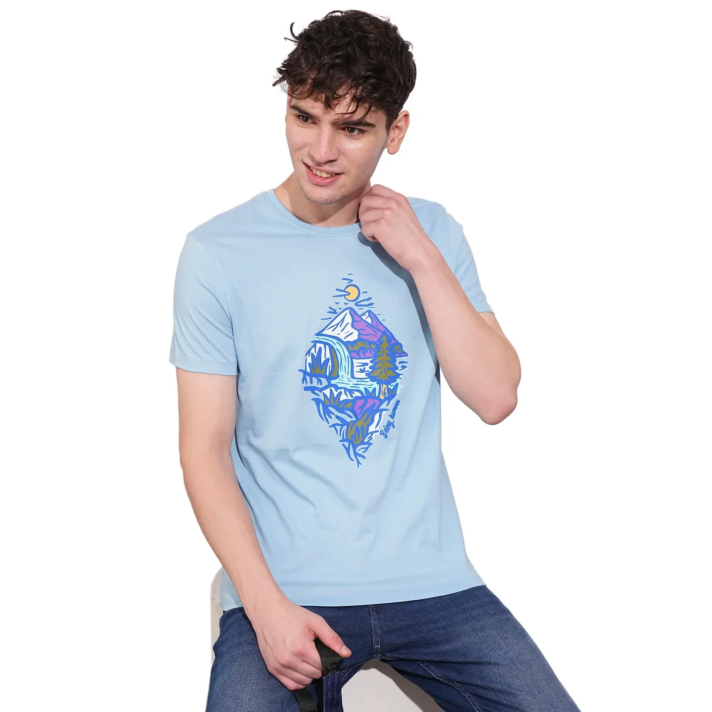 Blue Regular Fit Men's Short Sleeves T-Shirt by Being Human Clothing - Image 6
