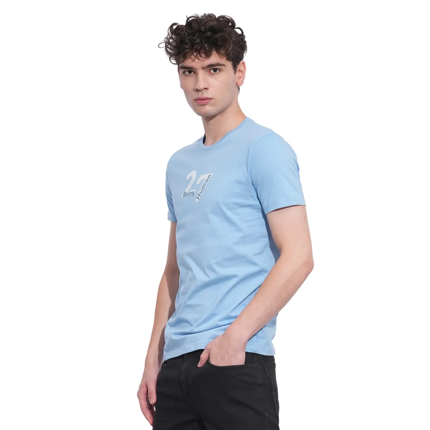 Blue Regular Fit Men's Short Sleeves T-Shirt by Being Human Clothing - Image 3
