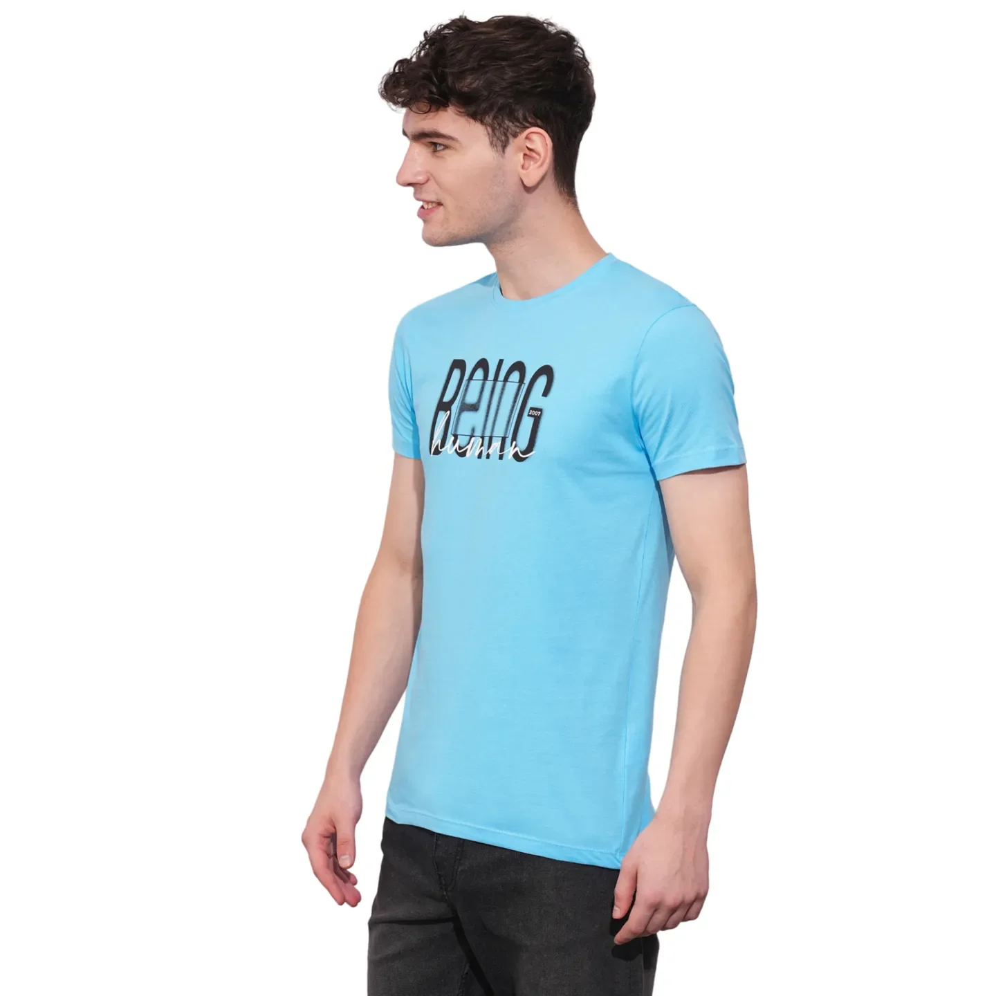 Sky Blue Regular Fit Round Neck Men's T-Shirt by Being Human Clothing - Image 2