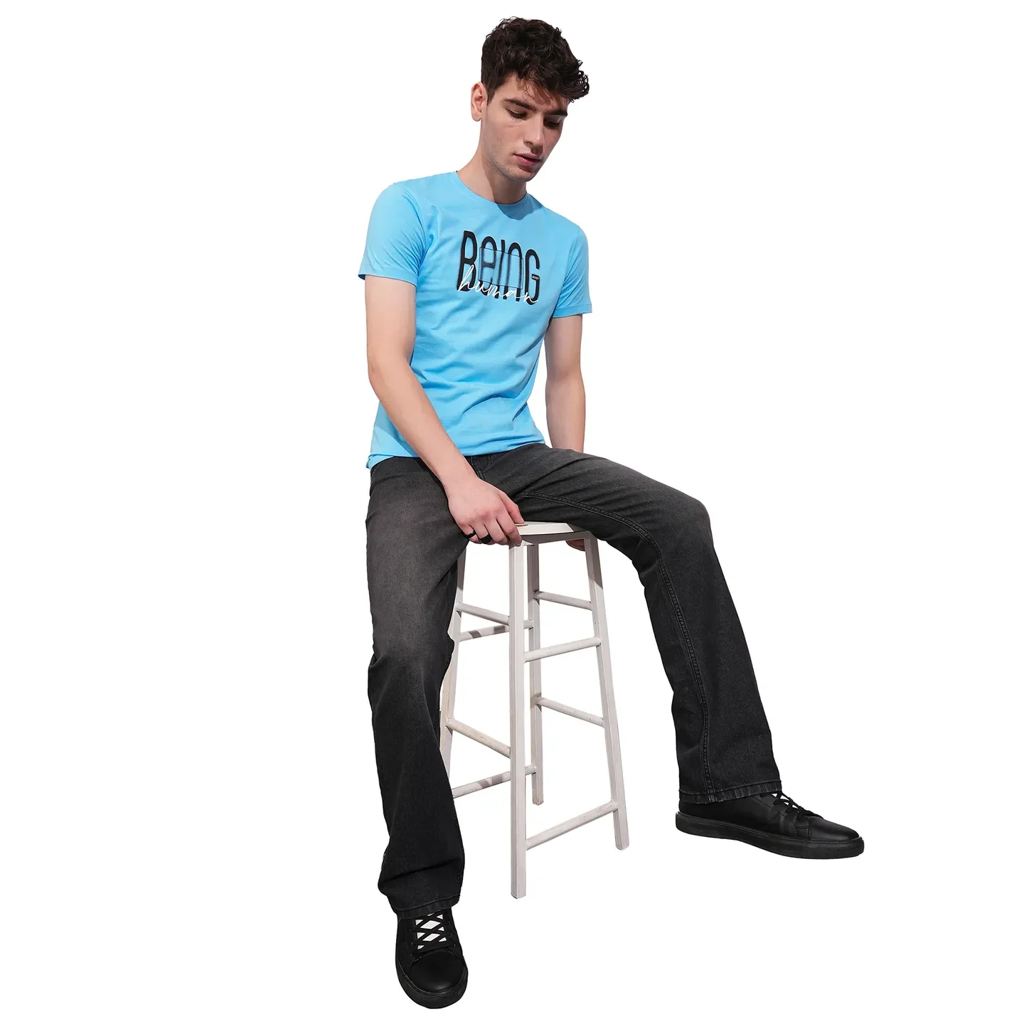 Sky Blue Regular Fit Round Neck Men's T-Shirt by Being Human Clothing - Image 4