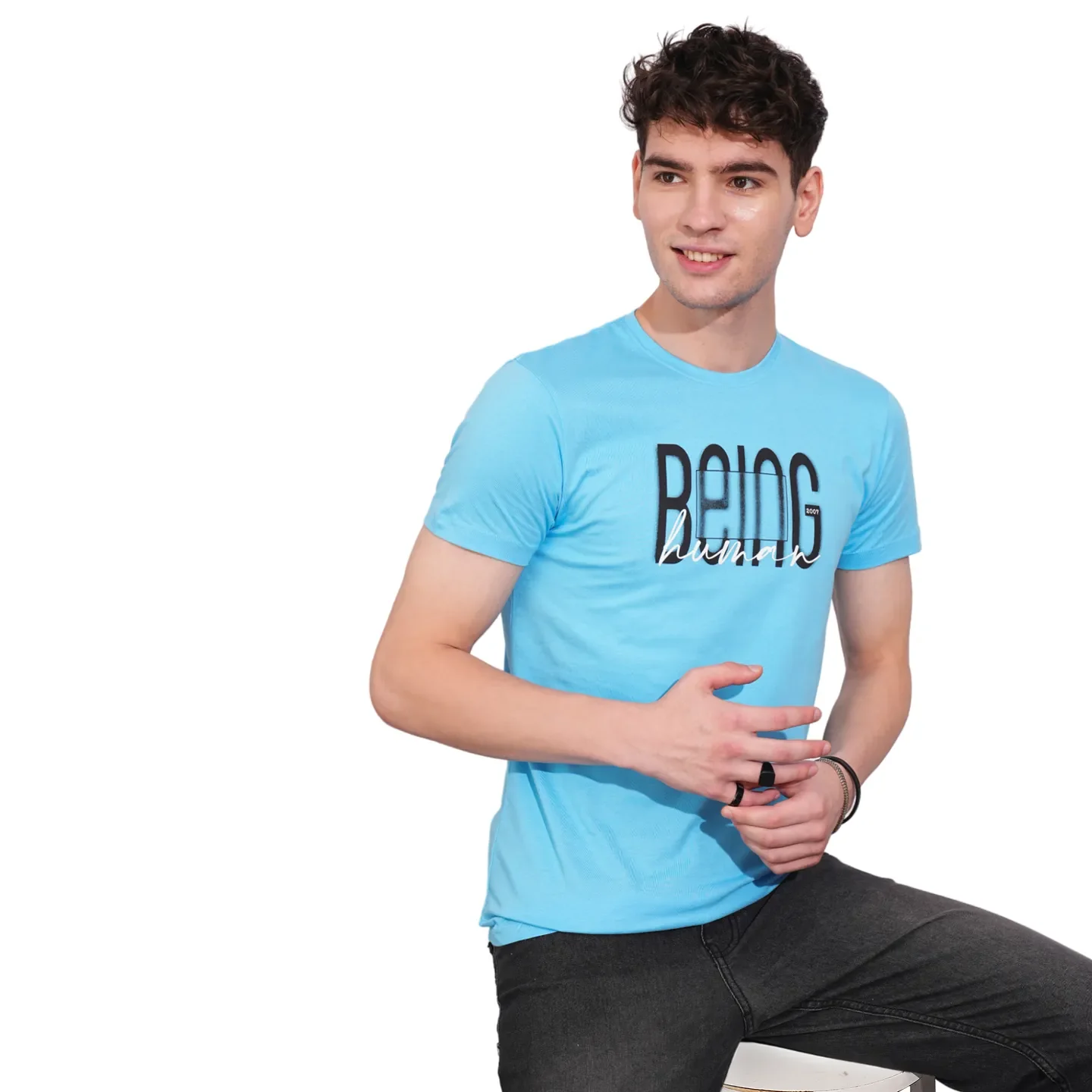 Sky Blue Regular Fit Round Neck Men's T-Shirt by Being Human Clothing - Image 6