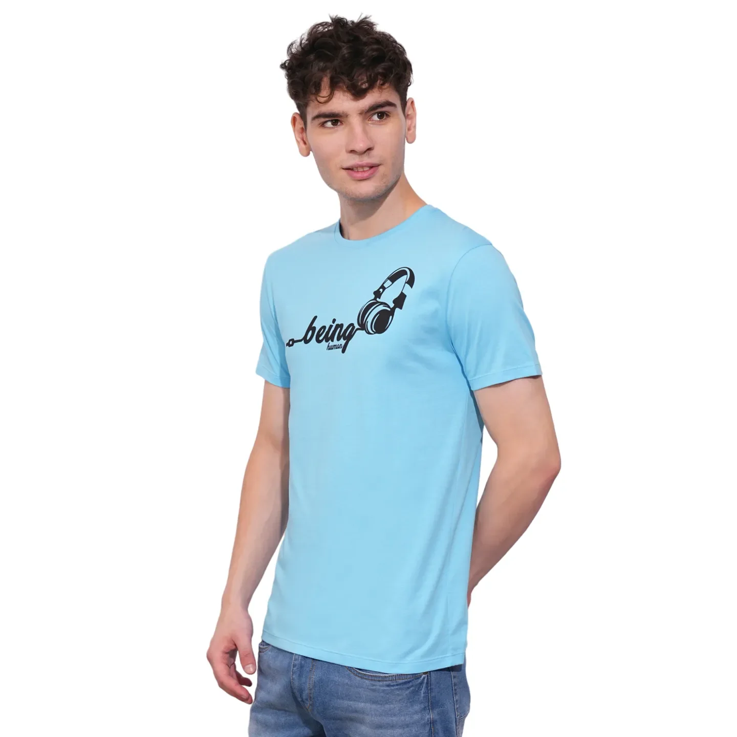 Sky Blue Regular Fit Round Neck Men's T-Shirt by Being Human Clothing - Image 2