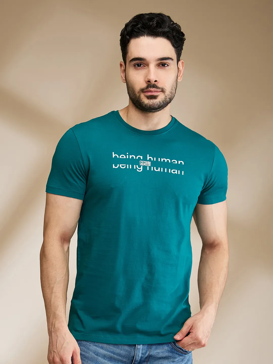 Dark Green Regular Fit Men's Short Sleeves T-Shirt by Being Human Clothing