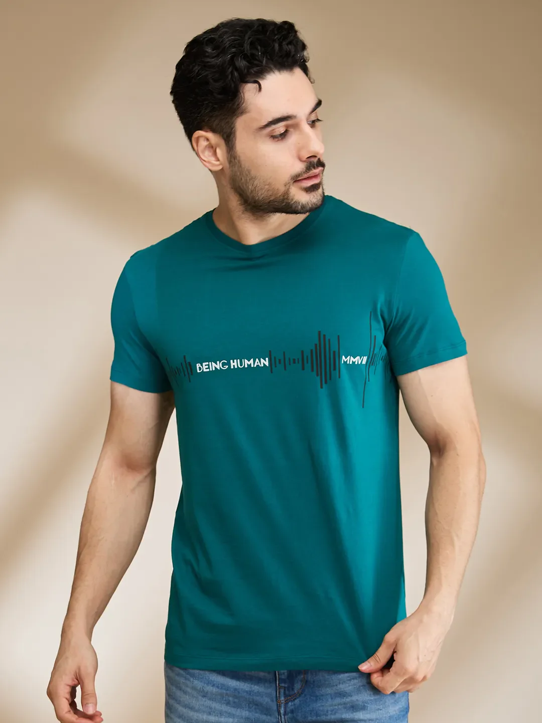 Dark Green Regular Fit Men's Short Sleeves T-Shirt by Being Human Clothing