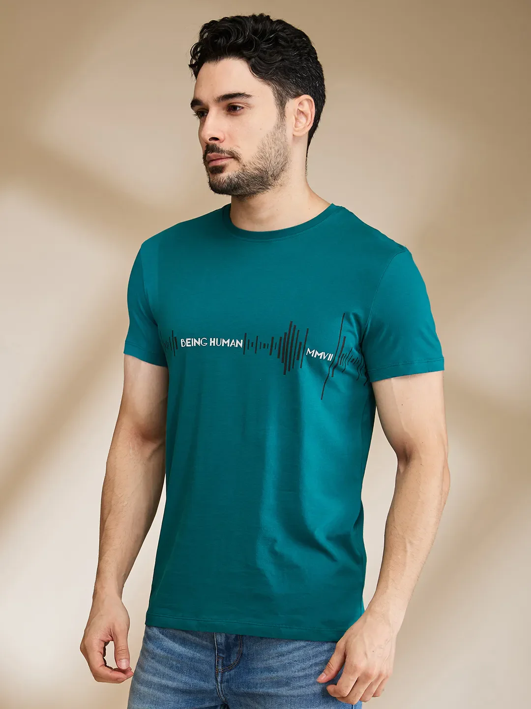 Dark Green Regular Fit Men's Short Sleeves T-Shirt by Being Human Clothing - Image 4