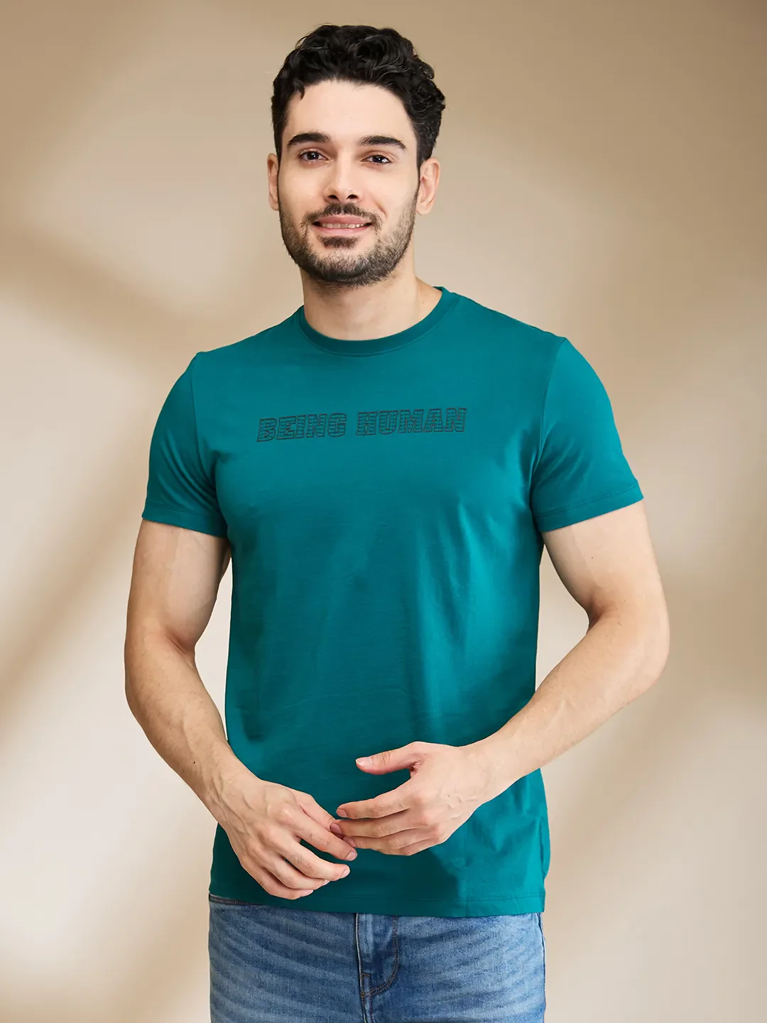 Dark Green Regular Fit Men's Short Sleeves T-Shirt by Being Human Clothing