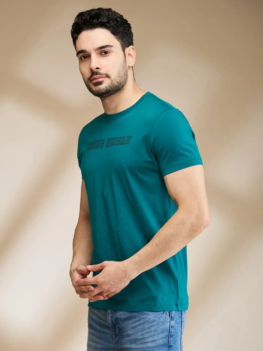 Dark Green Regular Fit Men's Short Sleeves T-Shirt by Being Human Clothing - Image 4