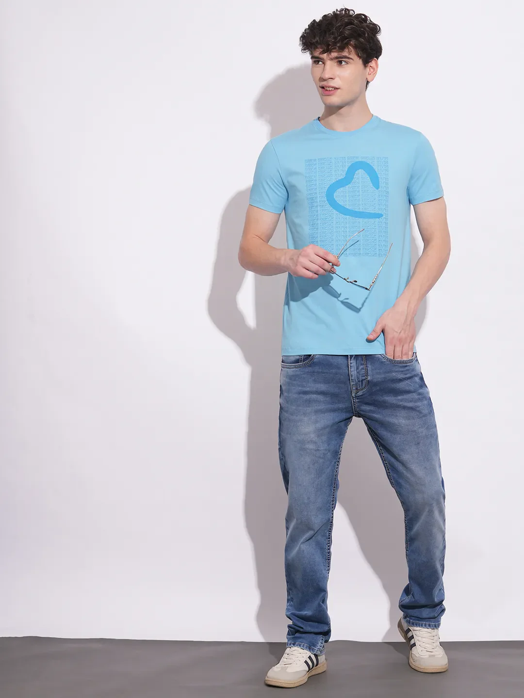 Tranquil Blue Slim Fit Round Neck Men's T-Shirt by Being Human Clothing - Image 4