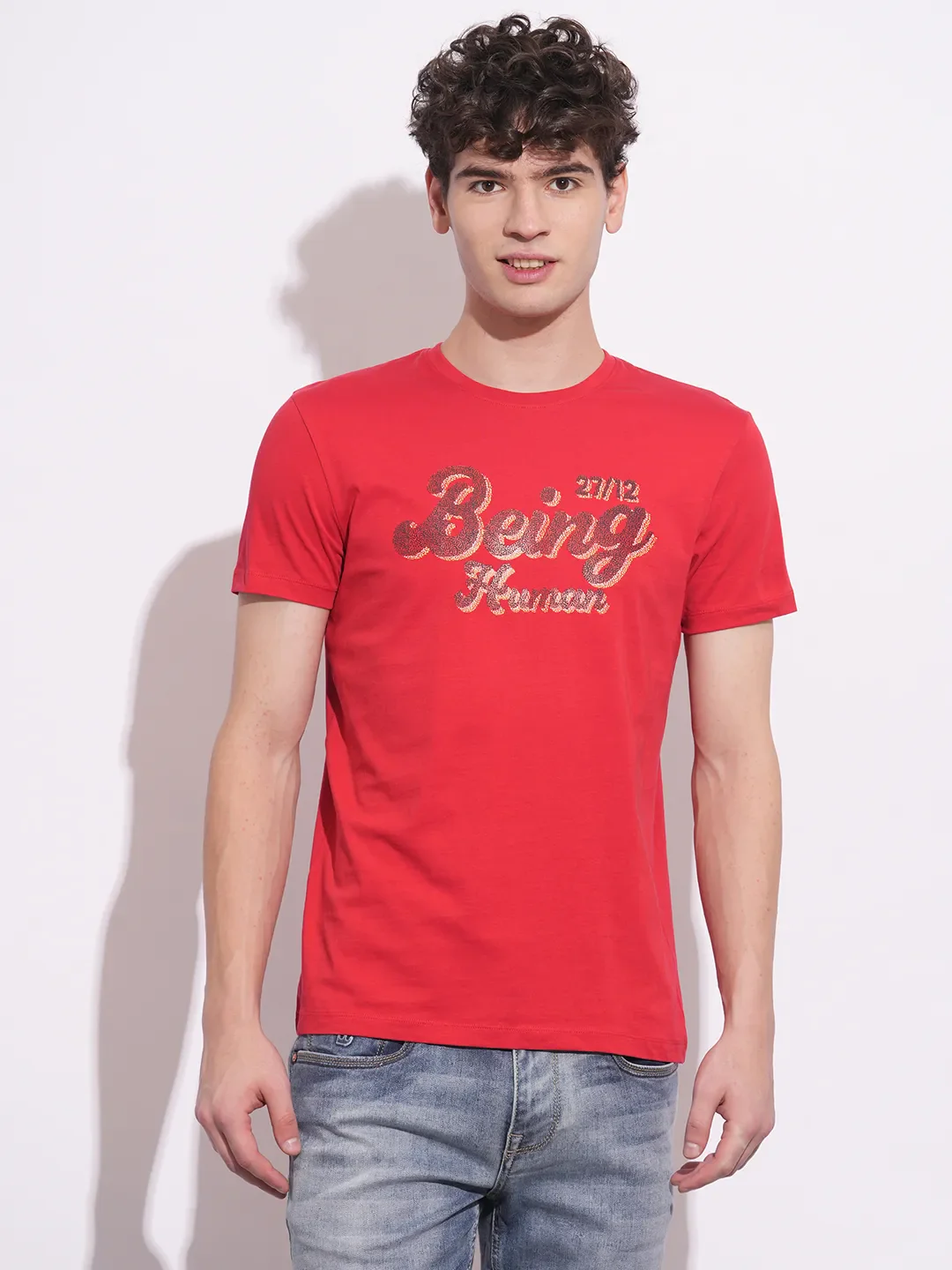 Red Slim Fit Men's Short Sleeves T-Shirt by Being Human Clothing