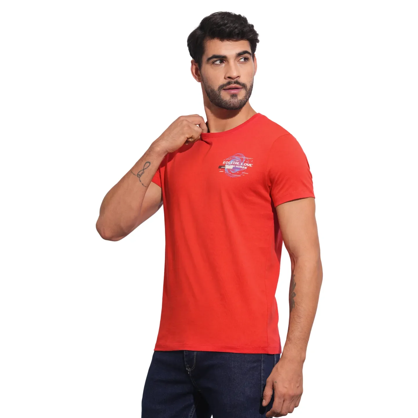 True Red Slim Fit Round Neck Men's T-Shirt by Being Human Clothing - Image 2