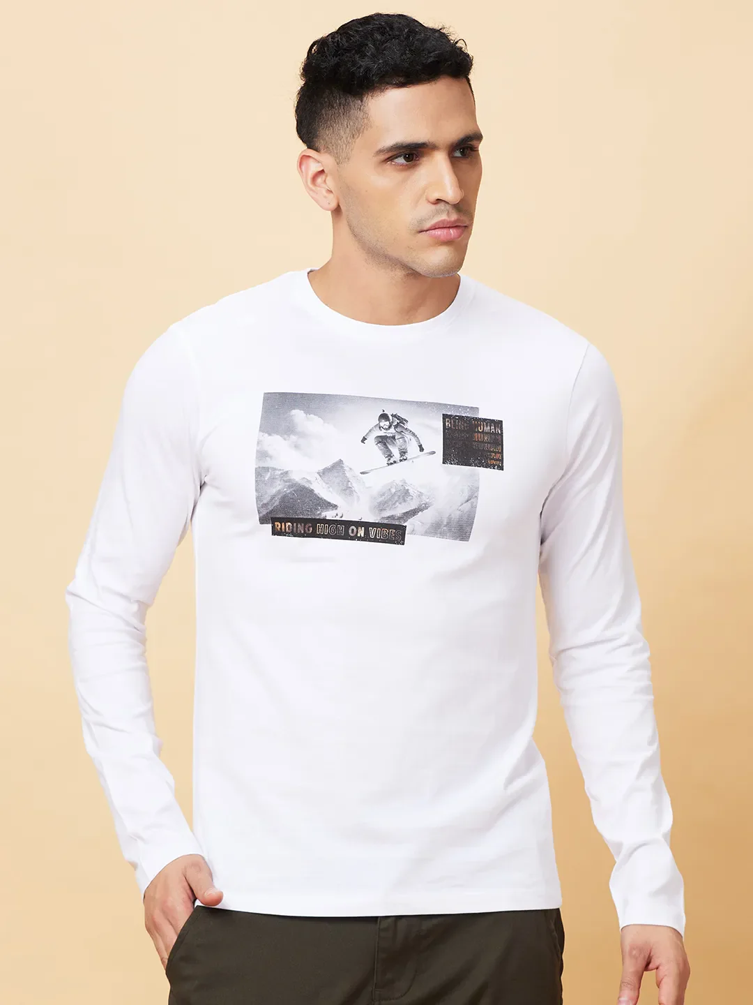 White Regular Fit Round Neck Men's T-Shirt by Being Human Clothing