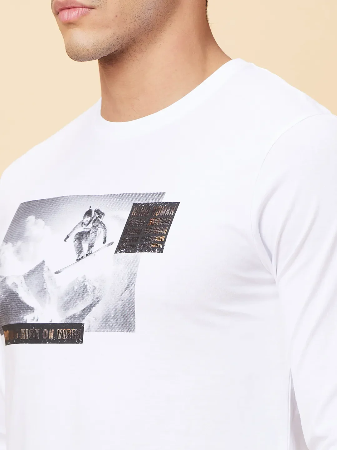 White Regular Fit Round Neck Men's T-Shirt by Being Human Clothing - Image 5