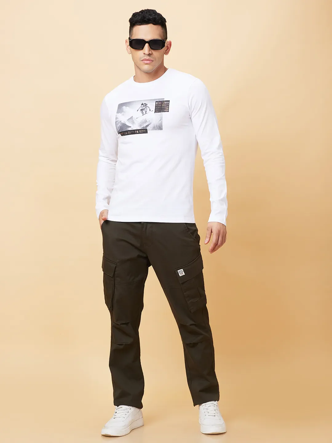 White Regular Fit Round Neck Men's T-Shirt by Being Human Clothing - Image 6