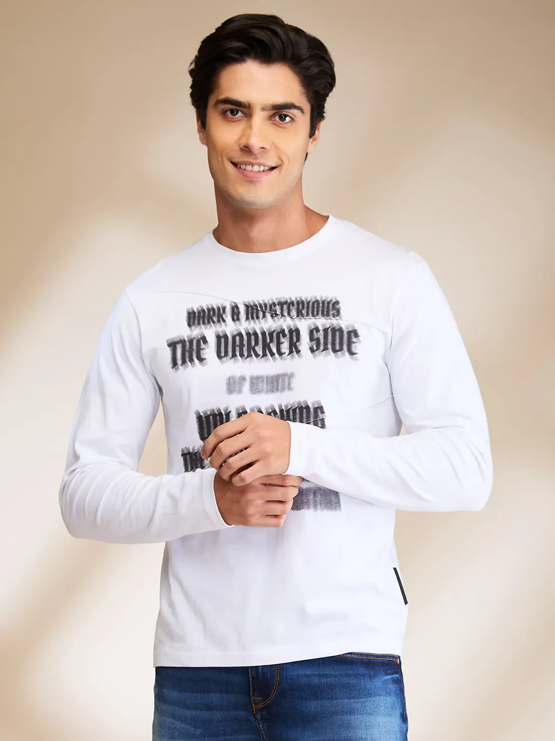 White Slim Fit Round Neck Men's T-Shirt by Being Human Clothing