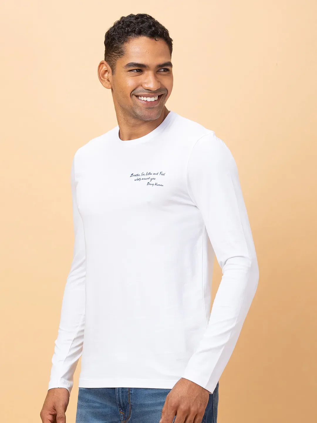 White Regular Fit Round Neck Men's T-Shirt by Being Human Clothing - Image 4