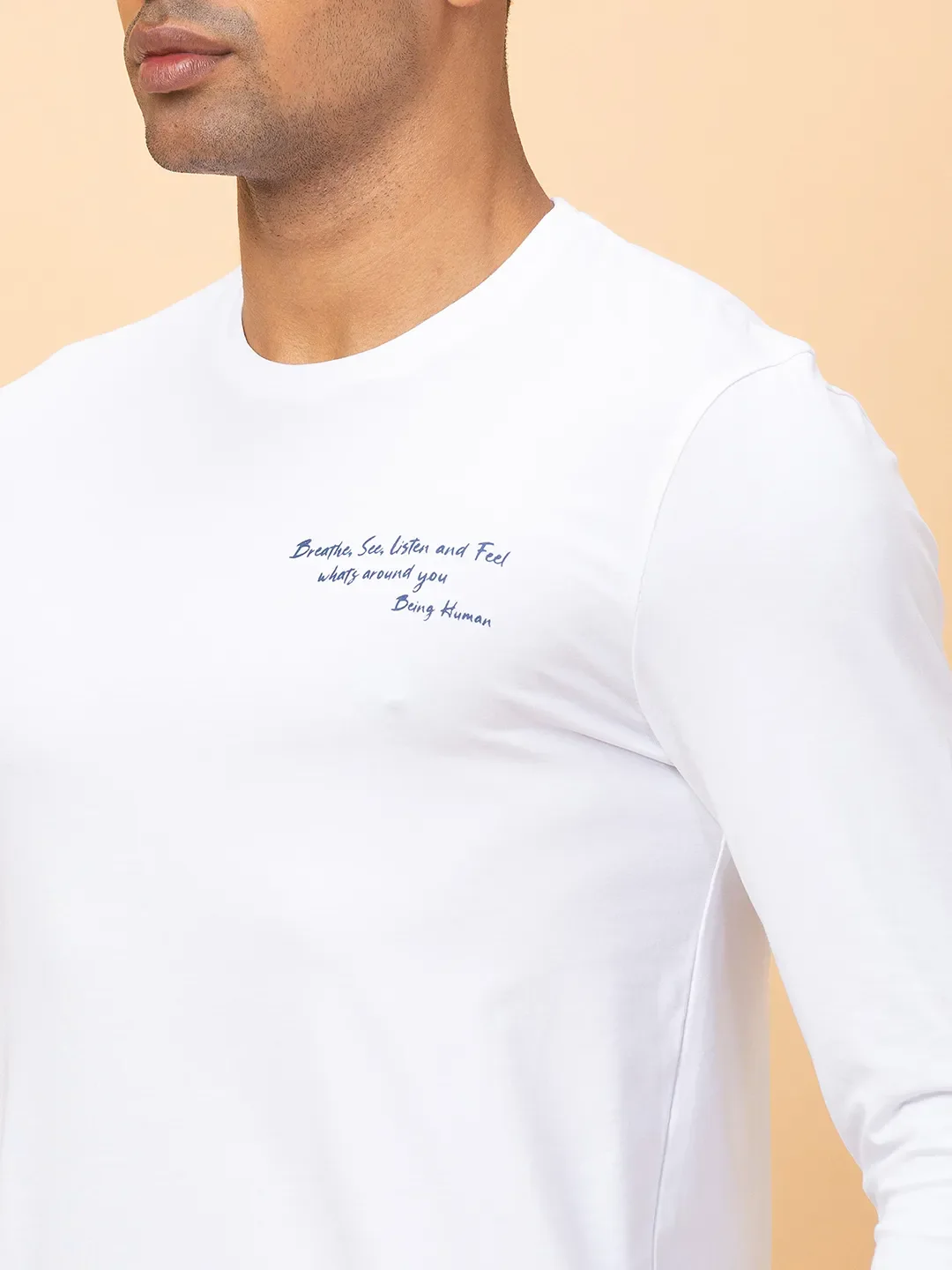 White Regular Fit Round Neck Men's T-Shirt by Being Human Clothing - Image 5