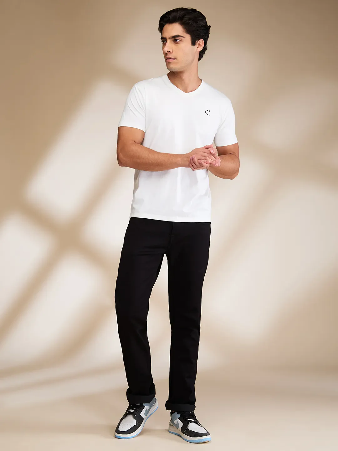 White Slim Fit V Neck Men's T-Shirt by Being Human Clothing - Image 2