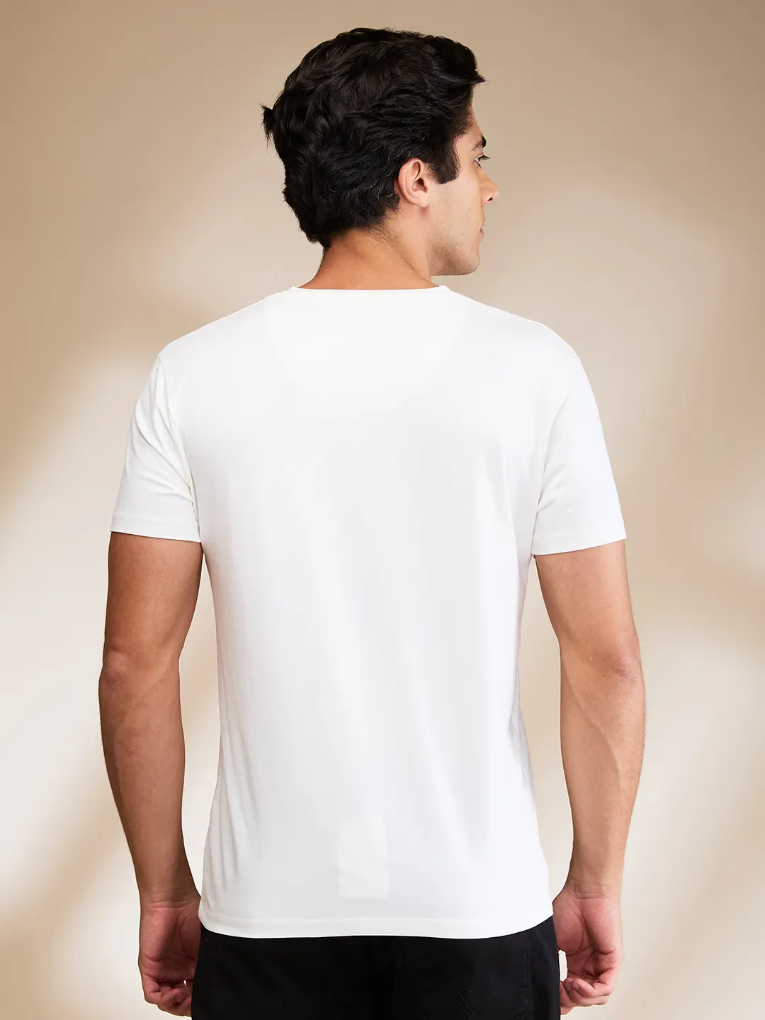 White Slim Fit V Neck Men's T-Shirt by Being Human Clothing - Image 3