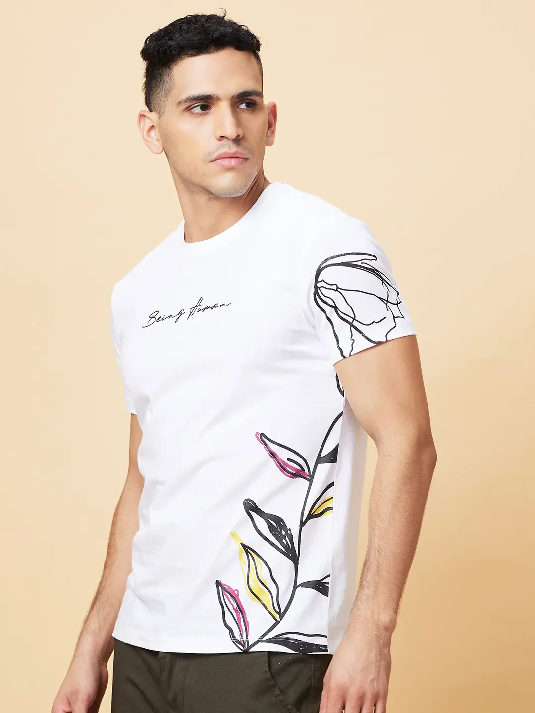 White Regular Fit Round Neck Men's T-Shirt by Being Human Clothing - Image 4