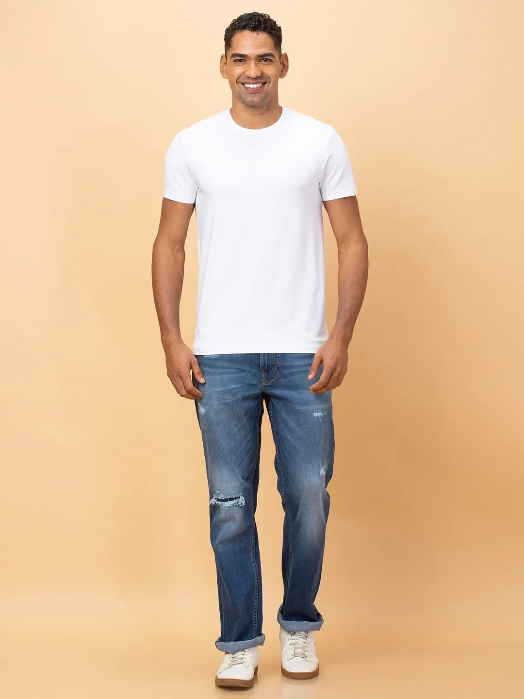 White Regular Fit Round Neck Men's T-Shirt by Being Human Clothing - Image 2