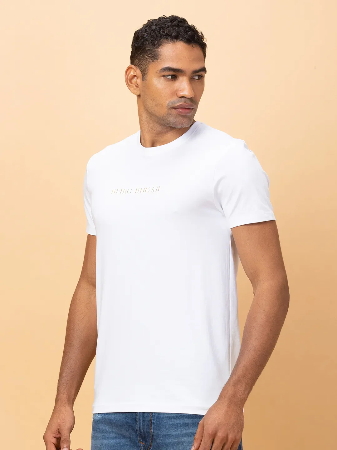 White Regular Fit Round Neck Men's T-Shirt by Being Human Clothing - Image 4