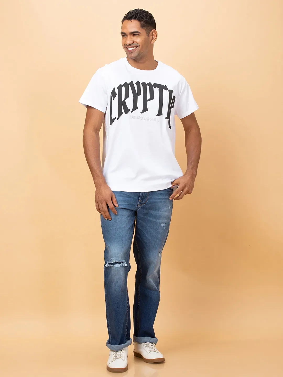 White Regular Fit Round Neck Men's T-Shirt by Being Human Clothing - Image 2