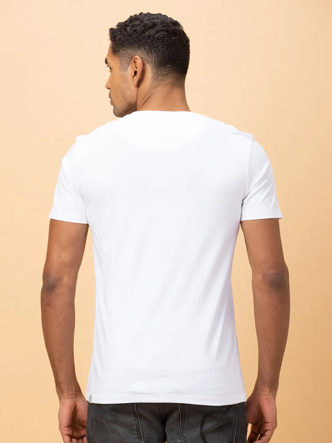 White Slim Fit Round Neck Men's T-Shirt by Being Human Clothing - Image 3